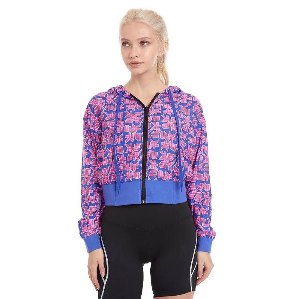 vibrant Streetwear Blue and Pink Graphic Windbreaker sz XS jacket​